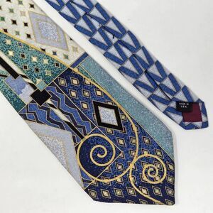 POWER LINE ELECTRIC NECKWEAR SILK TIE BLUE GOLD BAROQUE VIBRANT SATIN 4" X 60"